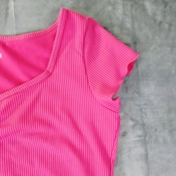 Hollister Womens Ribbed Top Medium Pink Short Sleeve Ruched Casual Y2K Vibe - Picture 4 of 6